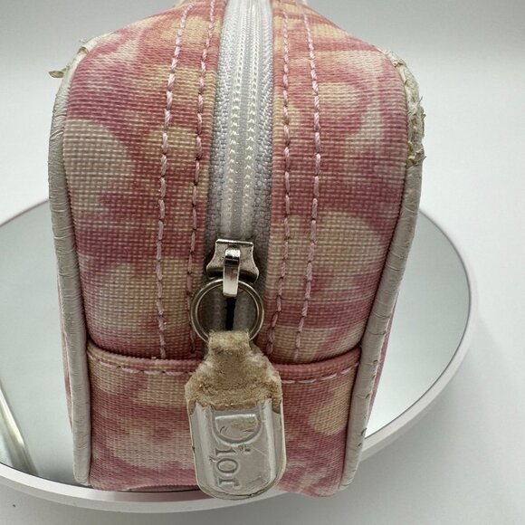 Christian Dior-Authentic-Rare Cosmetic Bag Pouch Pink and White Coated Canvas - Picture 11 of 11